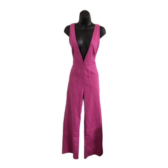 Sincerely Jules pink‎ khaki plunge front overalls jumper size small new - Picture 10 of 16